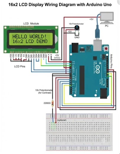 16x2 LCD Display Wiring Diagram with Arduino Uno#Arduino #ArduinoUno #Electronics #LCDDisplay #DIY