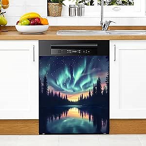 Aurora Dishwasher Magnet Cover Magnetic Sticker Decorative Refrigerator Wash Machine Magnet Cover Door Panels Home Cabinet Appliances Stickers for Wash Machine Dryer (Aurora, 23x26in)