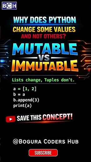 Python Mutable vs Immutable in 08 Seconds 🤯 | Lists Change, Tuples Don’t! | Python Beginners | Learn