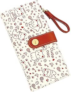 Red Cat Pattern Wallet for Women and Ladies Long Leather Coin Purse with Cute Kawaii Design Minimalist Credit Card Holder and ID Window Travel Cash Wallet for Ladies