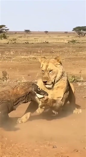 Lion Mother Saves Her Cub From Komodo Dragon #wildlife #animalrescue #predator