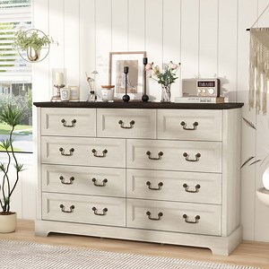 Farmhouse 9-Drawer Dresser, 55.1" Storage Chest for Bedroom, Living Room & Hallway, Gray