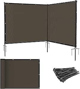 Patio 5' x 12' Outdoor Privacy Screen Freestanding Temporary Fence Panels Net Cover with Metal Poles for Outside Backyard Pool Garden Air Conditioner Fencing, Brown