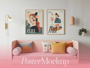 Framed Poster Mockup: Living Room Wall Art, DIN A Ratio (psd/photopea File) - Etsy