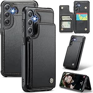 for Samsung Galaxy S22 Case with Multiple Card Holder and 1 Photo Slot Magnetic Wallet Buckle RFID Blocking Durable Leather Bracket Shockproof S22 Case for Galaxy Black