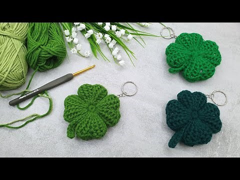 Crochet a cute Four-Leaf Clover Keychain | Crochet Shamrock beginner friendly