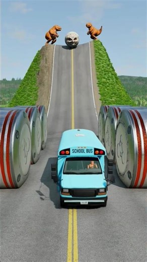 Colourful School Bus vs Hydraulic Crus - BeamNG.drive #shorts