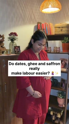 Dr. Cheshtha Madaan|Pregnancy|Motherhood|lifestyle on Instagram: "Dates, Ghee & Saffron — Do they really make labour easier? 🤰✨ ✔ Dates (Yes, they help!) • Eating 5–6 dates daily from 36 weeks may help soften the cervix • Can reduce the need for induction and oxytocin • May shorten active labour duration • Safe for most moms (portion control if you have gestational diabetes) 🧈 Ghee (Common myth) • No scientific proof that ghee speeds up labour • Too much can cause weight gain and acidity • Fin