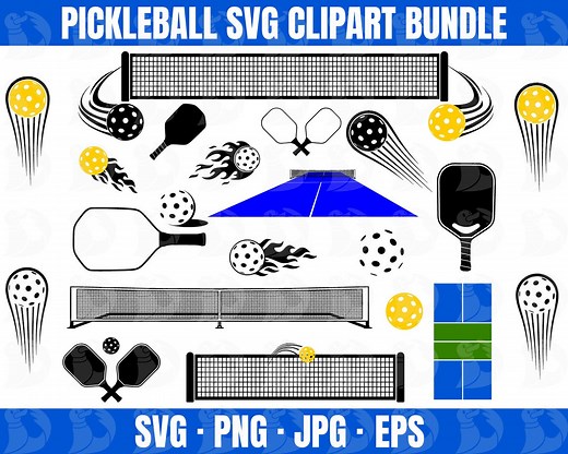 Pickleball Clipart SVG Bundle, Pickleball Paddles, Pickleball Balls, Pickle Ball SVG, Pickleball Court Png, Pickleball Net SVG - Etsy
