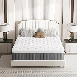 Queen Mattress, 10 Inch Hybrid Mattresses with Pocket Springs, Medium Firm Queen Size Mattress in a Box, Upgraded Support