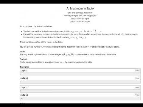 Maximum in a table 509A Codeforces C++