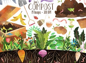 Watercolor Compost Clipart - Gardening Download - Instant Download - Organic Material - Decomposition - Recycling - Nature - Soil - Dirt - Etsy