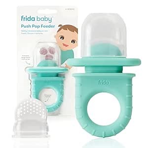 Frida Baby Push Pop Feeder, Baby Fruit, Baby Fruit Food to Safely Introduce New Foods, Fresh + Frozen Food Silicone for Babies, BPA Free, Dishwasher Safe | 1 Count, Teal