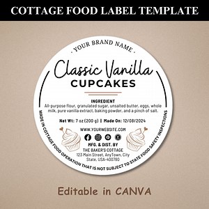 Cottage Food Label | Cottage Baking Label | Printable Food Label | Home Baked Goods Label | Home Bakery Stickers | Ingredient Label Template - Etsy