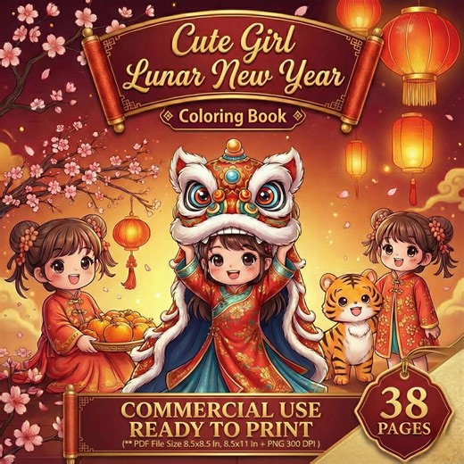 Cute Girl Lunar New Year Coloring Pages 38 Pages Sweet Chinese Festival Coloring Book for Kids Printable PDF Instant Download - Etsy Canada