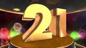21st birthday animation in gold with fireworks background, Animated 21 years Birthday Wishes in 4K