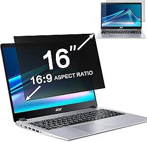 ZOEGAA 16 Inch Laptop Privacy Screen Filter for 16:9 Widescreen Display 13.96"x7.9" - Laptop Screen Privacy Shield and Anti Blue Light Anti Glare Screen Protector