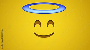 Animated colorful looping smiling face with halo emoji background for apps or ad commercial. Bringing life to your screen. Fun character motion graphic design.