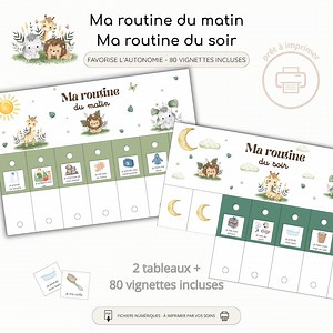 Tableau de routine enfant Safari - Planning quotidien illustré - Routine matin et soir - Montessori - PDF - Etsy France