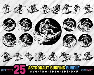Astronaut Surfing Vector Bundle: Svg, Png, Eps, Dxf (digital Download) - Etsy