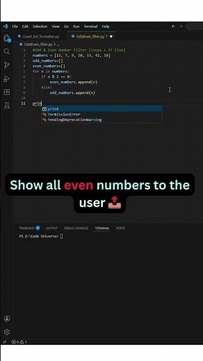 Python Loops & Conditions 🔢 | Filter Odd and Even Numbers (Beginner)