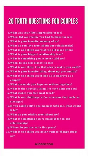 20 Truth Questions for Couples MidGeo #couplegames #connection #relationshipgoals #love