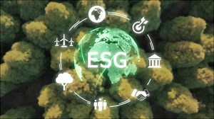 ESG Save the earth planet unity net zero waste CO2 emission. Forest tree nature global care eco growth hope future in clean power energy. Ethical SDGs reduce social issues control protect plan synergy