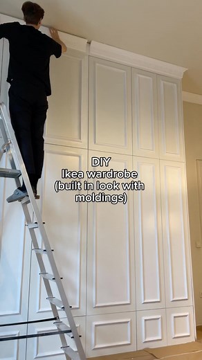 Alja Horvat | basically a quick bts on how we turned an Ikea wardrobe to look like it's built in 🤗 we still need to paint crown mouldings and walls but... | Instagram