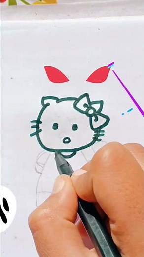 Draw Hello Kitty 🎀 Easy tutorial for beginners #HelloKittyDrawing #Shorts #ArtTutorial #HowToDraw