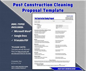 Post Construction Cleaning Proposal Template (WORD), Construction Cleaning Proposal PDF, Quote Post Construction Cleaning Proposal Starter - Etsy