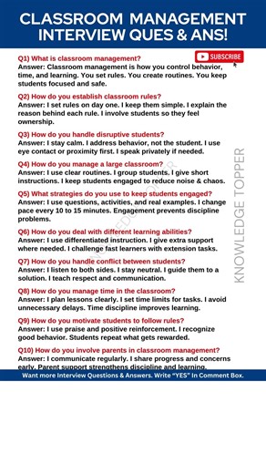Classroom Management Interview Questions and Answers | Classroom Management and Discipline Strategy