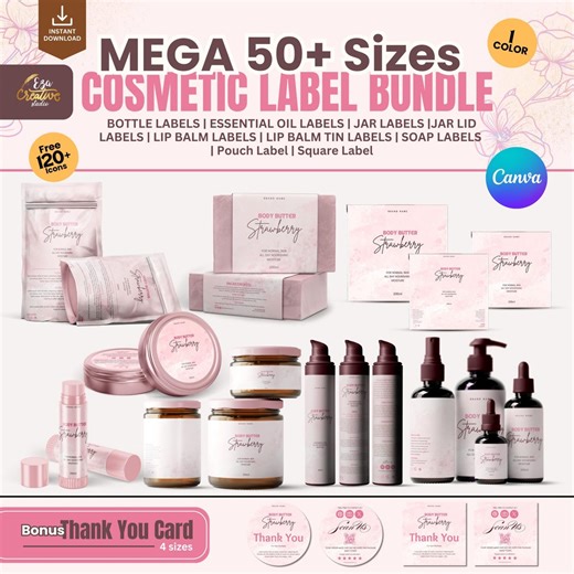 Editable Cosmetic Label Templates Label, Custom Skincare & Body Butter Labels, DIY Product Branding Bundle, Packaging Design - Etsy