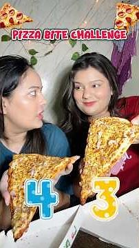 Giant pizza bite challenge🤣 #bitechallenge #pizza #sisters #lapinos #foodiesisters #foodchallenge