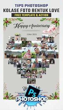 Kolase Foto Bentuk Love - Love Shape Photo Collage in Photoshop (Free Template & Action)