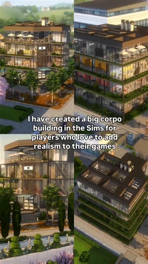 ABNewcrest | Sims 4 Builds on Instagram: "New builds in the Sims gallery: a modern glass wall concrete block for worlds like San Myshuno, Newcrest, Evergreen Harbour or the more modern districts of Windenburg or Britechester. Available for your game as a shell to decorate yourself or fully furnished university dorm. 🏢"