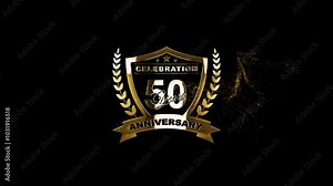 50th Anniversary, Celebration 50th Happy Anniversary, Happy 50th Anniversary, Gold Particles 50 Years Wedding Anniversary, Luxury 50 Anniversary Text Logo, 50 Years Anniversary Video Animation