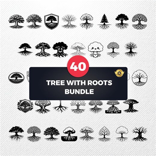 40 Tree With Roots SVG Bundle Clipart | PNG Eps PDF Dxf | Silhouette Vector Graphics | Commercial Use Print on Demand - Etsy