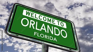 Welcome to Orlando Florida Road Sign, Close Up Realistic 3d Animation