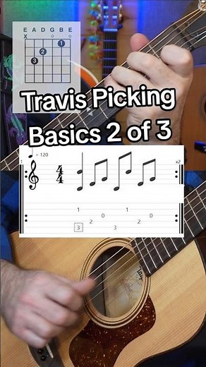 Travis Picking Basics Lesson 2 of 3 Fingerstyle Guitar #acoustic #fingerstyle #fingerpicking #tips
