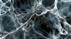 An upclose view of a bone cell and its intricate matrix of collagen fibers responsible for its strength and flexibility. . AI generation.