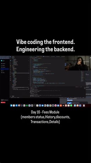 Umar Qureshi on Instagram: "Day 16 Built a complete fees module dashboard - not just UI, but real logic. Instead of filtering on the frontend, we fixed the backend endpoint to return: • Paid members • Overdue members • Monthly transactions • Total fees collected • Discounts given • Complete fees history Each member has a dedicated page with: • Personal fee history • Who collected the fees • When it was collected • Transaction details & discounts"