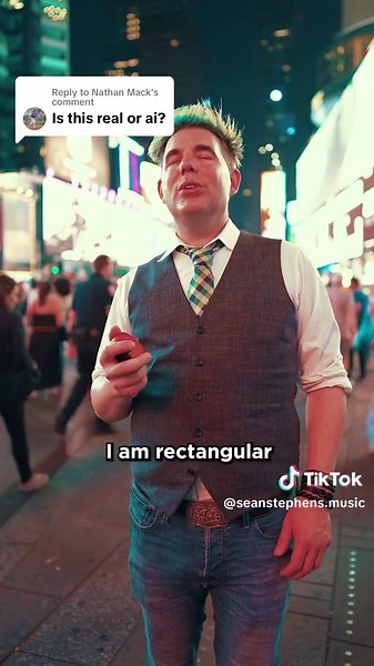 Replying to @Nathan Mack My CEO friends have now started to beg me to stop posting rectangle shots, they are so sick of them filling up their feeds. So here’s another AI generated video, suckers. Or is it? #newmusic #nyc #timessquare #musiciansoftiktok #musictok #fyp #songwriter #songofthesummer #singer #musician #newyork #rectangular #singersoftiktok #summersong #earworm #earwormsong