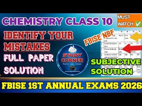 Chemistry Class 10 Morning Paper 2026 | FBISE Chemistry 10th Morning Shift Question Paper Solution