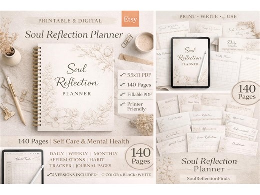 Soul Reflection Planner, Self Care, Mental Health Journal (PDF Download) - Etsy
