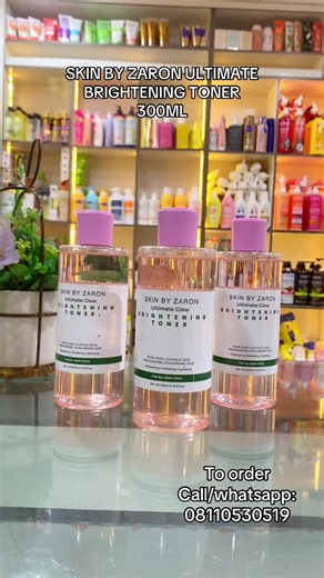 💟Skin by Zaron Ultimate Glow Brightening Toner is a highly-rated alcohol-free toner designed to brighten dull skin, fade dark spots/hyperpigmentation, and refine pores. Key ingredients include Glycolic Acid, Kojic Acid, Niacinamide, and Hyaluronic Acid. It is generally suitable for all skin types, hydrating while improving texture and skin tone 🏷️PRICE:15,625 each 💟To order, 1.)Kindly send a WhatsApp message to our WhatsApp line below and be patient for response : Call/WhatsApp: 0811 053 0519