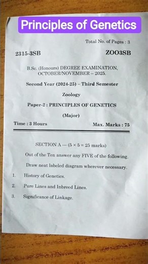 Principles of Genetics Question Paper l #principlesofgenetics #geneticsquestionpaper