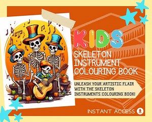 Skeleton Instrument Colouring Book | 18 Skeletal Themed Graphic Pages | Kids & Adults Art Books | Printable Drawing Colour Sheets All Ages | - Etsy UK