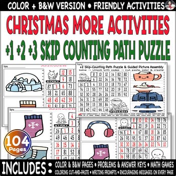 Christmas Skip Counting by 1s 2s 3s Cut & Past picture coloring Game worksheets