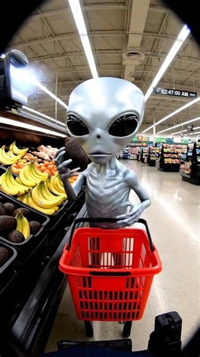 Alien Shopping for Avocados at Walmart