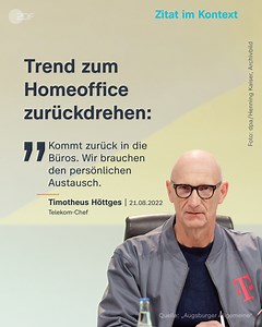 Telekom-Chef Timotheus Höttges hat sich für eine Trend-Umkehr vom Homeoffice hin zur Präsenz am Arbeitsplatz ausgesprochen. Gerade neue Mitarbeiter*innen würden davon profitieren. | ZDF heute